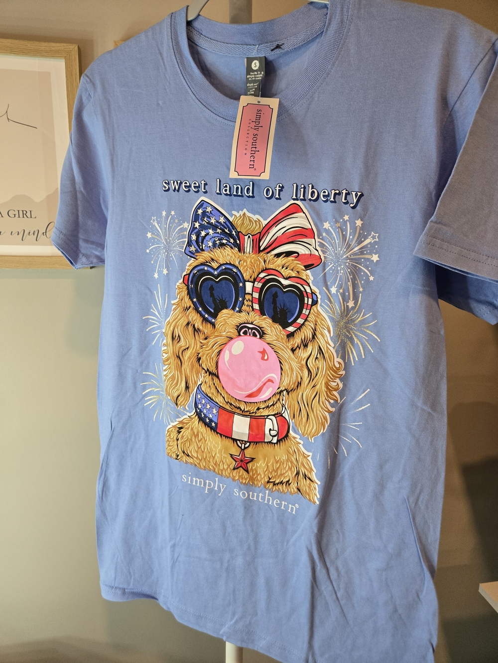 NWT Simply Southern PATRIOTIC  Light Blue Tee